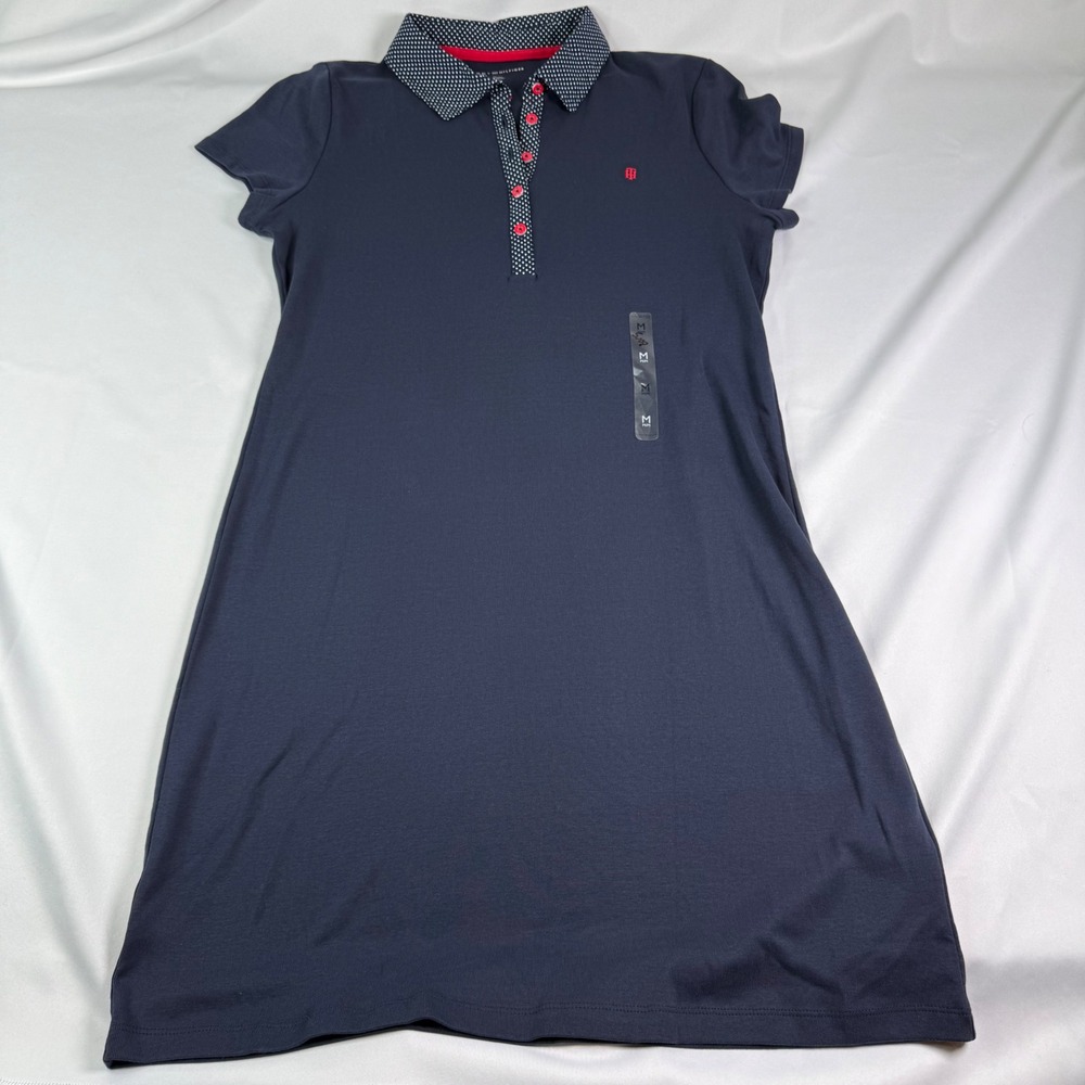 Tommy Hilfiger Womens Navy Blue Polka Dot Collar Polo Dress Short Sleeve Medium